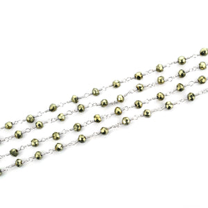 Pyrite Faceted Bead Rosary Chain 3-3.5mm Gold Plated Bead Rosary 5FT