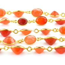 Load image into Gallery viewer, Carnelian 10mm Round Gold Plated Bezel Continuous Connector Chain
