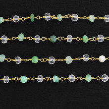 Load image into Gallery viewer, Chrysoprase With Crystal Faceted Bead Rosary Chain 3-3.5mm Gold Plated Bead Rosary 5FT
