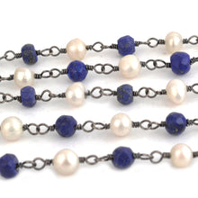 Load image into Gallery viewer, Lapis &amp; Pearl Faceted Bead Rosary Chain 3-3.5mm Oxidized Bead Rosary 5FT
