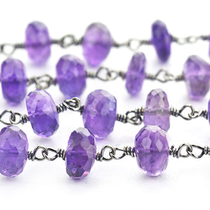 Amethyst Faceted Large Beads 7-8mm Oxidized Rosary Chain