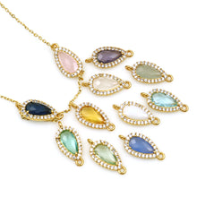 Load image into Gallery viewer, 5pc Pear Shape Gemstone Cubic Zircon Pave 9x3mm Gold Plated 18 Inch Necklace Pendant
