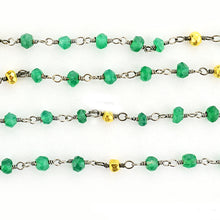 Load image into Gallery viewer, Green Onyx With Golden Pyrite Faceted Bead Rosary Chain 3-3.5mm Oxidized Bead Rosary 5FT
