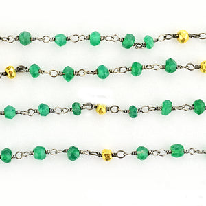 Green Onyx With Golden Pyrite Faceted Bead Rosary Chain 3-3.5mm Oxidized Bead Rosary 5FT