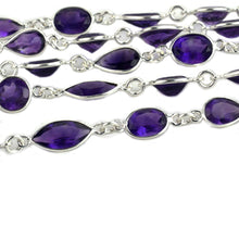 Load image into Gallery viewer, Amethyst 10mm Mix Faceted Shape Silver Plated Bezel Continuous Connector Chain
