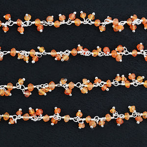 Carnelian Cluster Rosary Chain 2.5-3mm Faceted Silver Plated Dangle Rosary 5FT
