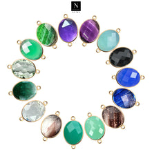 Load image into Gallery viewer, 10pc Set Oval Birthstone Double Bail Gold Plated Bezel Link Gemstone Connectors 9x11mm
