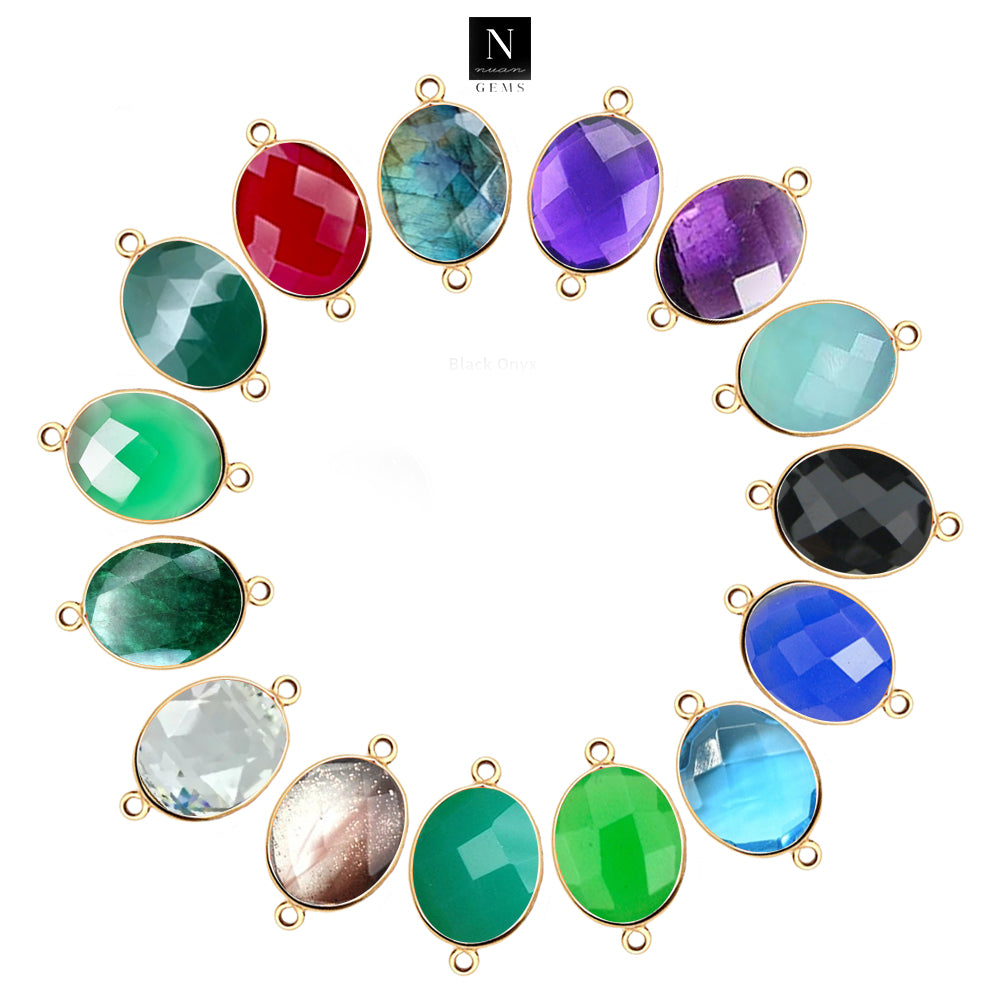 10pc Set Oval Birthstone Double Bail Gold Plated Bezel Link Gemstone Connectors 12x16mm