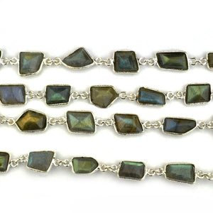 Labradorite 10-12mm Mix Faceted Shape Silver Plated Bezel Continuous Connector Chain