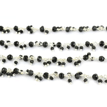 Load image into Gallery viewer, Black Spinel Cluster Rosary Chain 2.5-3mm Faceted Silver Plated Dangle Rosary 5FT

