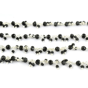 Black Spinel Cluster Rosary Chain 2.5-3mm Faceted Silver Plated Dangle Rosary 5FT