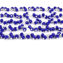 Load image into Gallery viewer, Dark Blue chalcedony Cluster Rosary Chain 2.5-3mm Faceted Silver Plated Dangle Rosary 5FT
