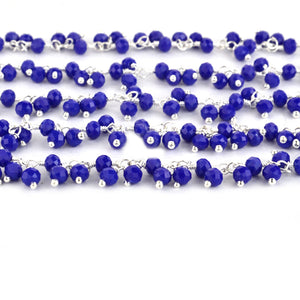 Dark Blue chalcedony Cluster Rosary Chain 2.5-3mm Faceted Silver Plated Dangle Rosary 5FT