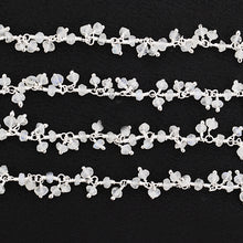 Load image into Gallery viewer, Rainbow moonstone Cluster Rosary Chain 2.5-3mm Faceted Silver Plated Dangle Rosary 5FT
