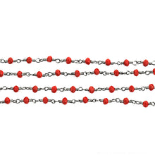Load image into Gallery viewer, Red Coral Faceted Bead Rosary Chain 3-3.5mm Oxidized Bead Rosary 5FT
