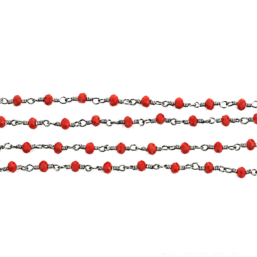 Red Coral Faceted Bead Rosary Chain 3-3.5mm Oxidized Bead Rosary 5FT