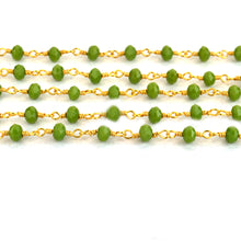 Load image into Gallery viewer, Green Chrysoprase Faceted Bead Rosary Chain 3-3.5mm Gold Plated Bead Rosary 5FT
