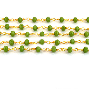 Green Chrysoprase Faceted Bead Rosary Chain 3-3.5mm Gold Plated Bead Rosary 5FT