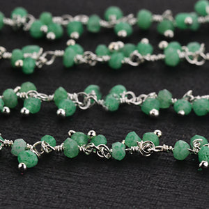 Green Chalcedony Cluster Rosary Chain 2.5-3mm Faceted Silver Plated Dangle Rosary 5FT