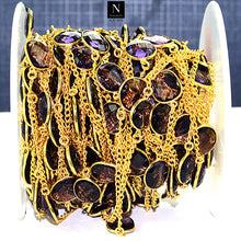 Load image into Gallery viewer, Amethyst 10-15mm Mix Shape Gold Plated Wholesale Connector Rosary Chain

