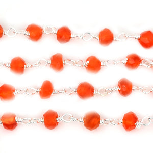 Carnelian Faceted Bead Rosary Chain 3-3.5mm Sterling Silver Bead Rosary 5FT