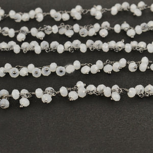 White Chalcedony Cluster Rosary Chain 2.5-3mm Faceted Oxidized Dangle Rosary 5FT