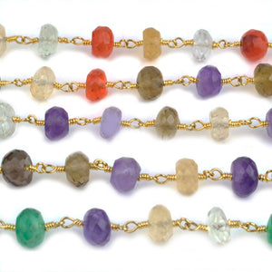 Mix Stone Faceted Large Beads 7-8mm Gold Plated Rosary Chain