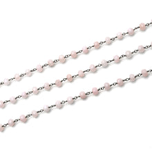 Load image into Gallery viewer, Light Pink Jade Faceted Large Beads 5-6mm Oxidized Rosary Chain
