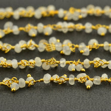 Load image into Gallery viewer, Rainbow moonstone Cluster Rosary Chain 2.5-3mm Faceted Gold Plated Dangle Rosary 5FT
