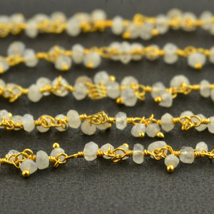 Rainbow moonstone Cluster Rosary Chain 2.5-3mm Faceted Gold Plated Dangle Rosary 5FT