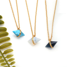 Load image into Gallery viewer, 5PC Gemstone Cone Pendant | Double Cone Pendant Connector | Gold Plated | Cone Fashion
