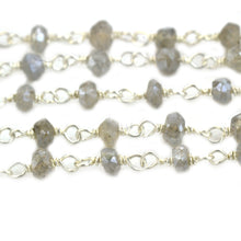 Load image into Gallery viewer, Mystique Labradorite Faceted Bead Rosary Chain 3-3.5mm Sterling Silver Bead Rosary 5FT
