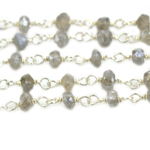 Mystique Labradorite Faceted Bead Rosary Chain 3-3.5mm Sterling Silver Bead Rosary 5FT