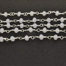 Load image into Gallery viewer, White Chalcedony Faceted Bead Rosary Chain 3-3.5mm Silver Plated Bead Rosary 5FT
