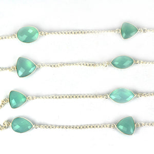 Aqua Chalcedony 10-15mm Mix Shape Silver Plated Wholesale Connector Rosary Chain