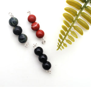 5PC Round Gemstone Three Beads | Beads Silver Chain Necklace | Three Ball Bead Pendant Necklace | Round Beads