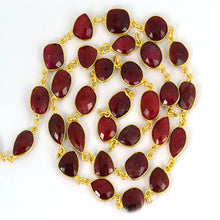 Load image into Gallery viewer, Ruby 10mm Mix Faceted Shape Gold Plated Bezel Continuous Connector Chain
