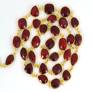 Ruby 10mm Mix Faceted Shape Gold Plated Bezel Continuous Connector Chain