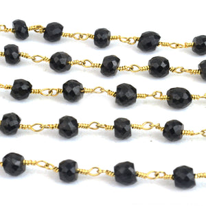 Black Spinel Faceted Large Beads 5-6mm Gold Plated Rosary Chain