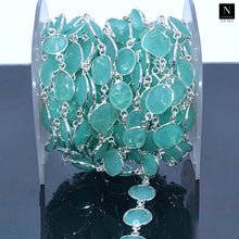 Load image into Gallery viewer, Aqua Chalcedony 10-15mm Mix Shape Silver Plated Bezel Continuous Connector Chain
