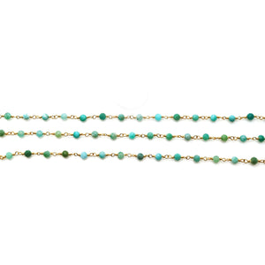 5ft Amazonite 3-3.5mm Gold Wire Wrapped Beads Rosary | Gemstone Rosary Chain | Wholesale Chain Faceted Crystal