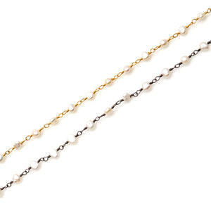 Pearl Faceted Bead Rosary Chain 3-3.5mm Gold Plated Bead Rosary 5FT