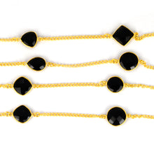 Load image into Gallery viewer, Black Onyx 10-15mm Mix Shape Gold Plated Wholesale Connector Rosary Chain
