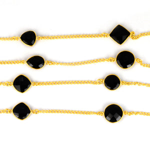 Black Onyx 10-15mm Mix Shape Gold Plated Wholesale Connector Rosary Chain