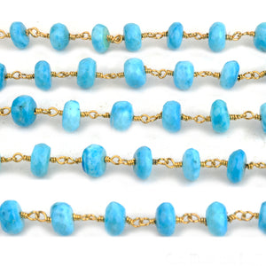 Turquoise Faceted Large Beads 7-8mm Gold Plated Rosary Chain