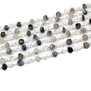 Rutilated Faceted Bead Rosary Chain 3-3.5mm Sterling Silver Bead Rosary 5FT