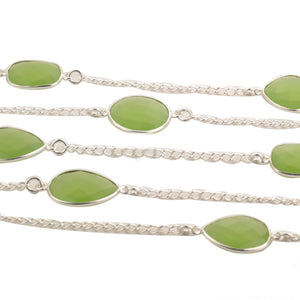Green Chalcedony 15mm Mix Shape Silver Plated Wholesale Connector Rosary Chain
