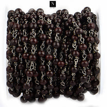 Load image into Gallery viewer, Dark Wooden Faceted Large Beads 5-6mm Oxidized Rosary Chain
