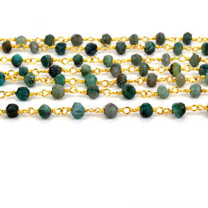 Round Chrysocolla Faceted Bead Rosary Chain 3-3.5mm Gold Plated Bead Rosary 5FT