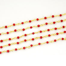 Load image into Gallery viewer, 5ft Red Coral 2-2.5mm Gold Wire Wrapped Beads Rosary | Gemstone Rosary Chain | Wholesale Chain Faceted Crystal
